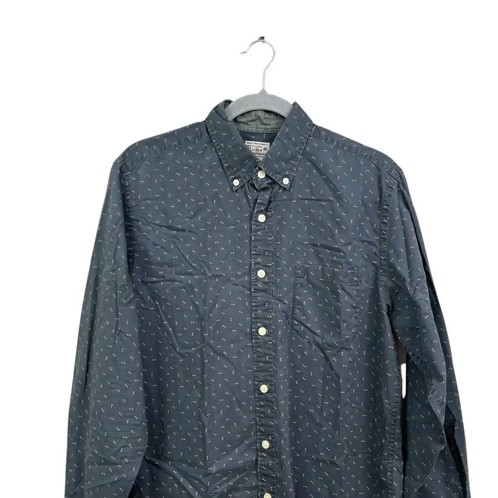 J. Crew Mens Shirt Button Down Long Sleeve Pen Pocket Gray Red Print Size M*